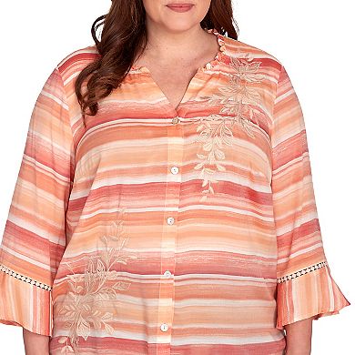 Plus Size Alfred Dunner Warm Stripe Floral Embroidered Top