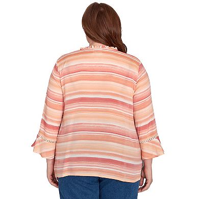 Plus Size Alfred Dunner Warm Stripe Floral Embroidered Top
