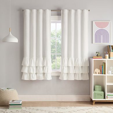 Eclipse Kids Tiered Ruffle Solid 100% Blackout Back Tab Curtain Panel