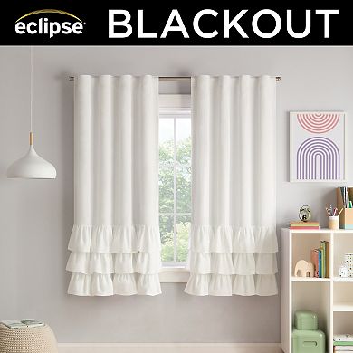 Eclipse Kids Tiered Ruffle Solid 100% Blackout Back Tab Curtain Panel