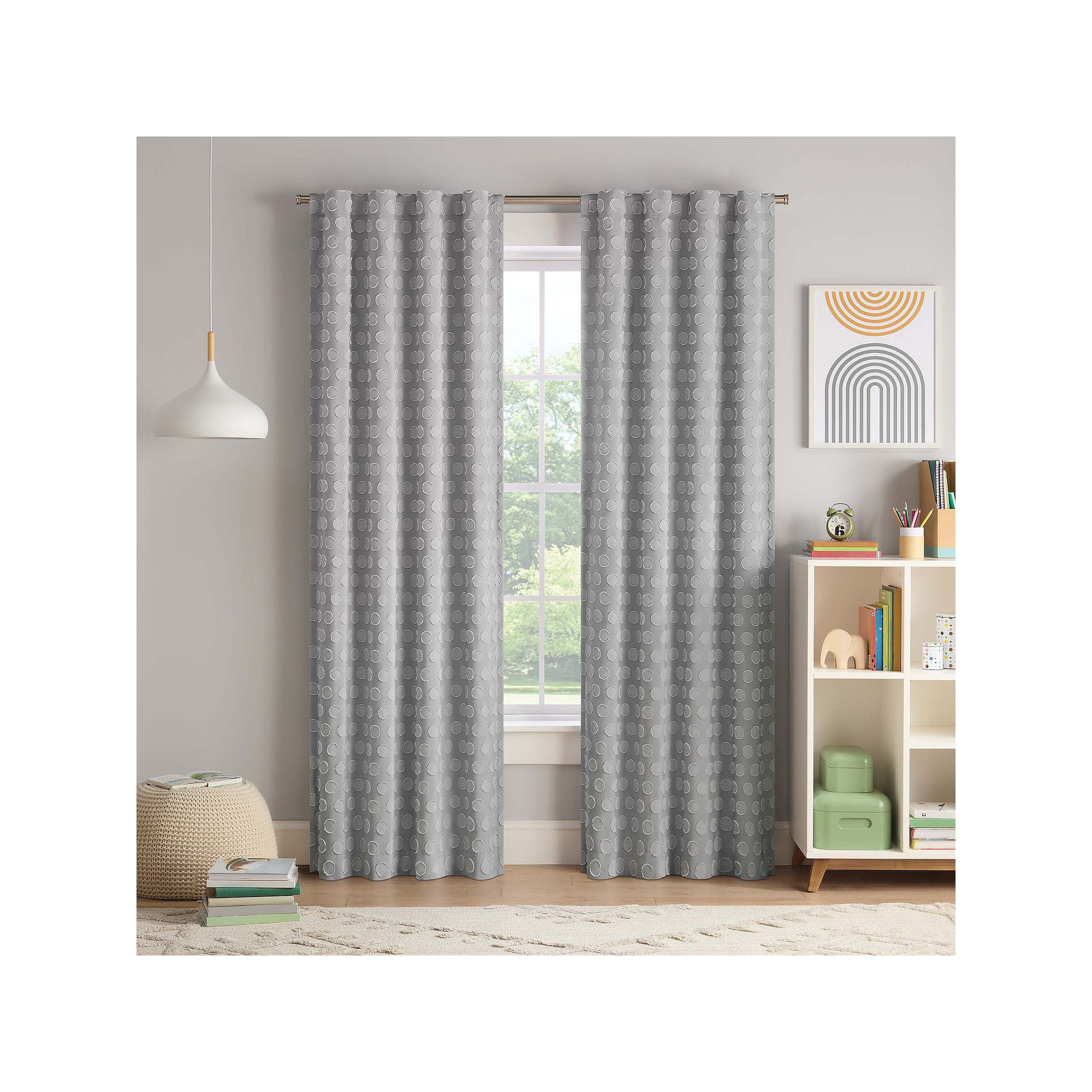 Eclipse Kids Dot Clip 100% Blackout Rod Pocket Back Tab Curtain Panel, Gray