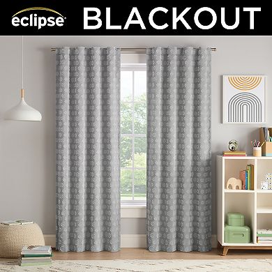 Eclipse Kids Dot Clip 100% Blackout Rod Pocket Back Tab Curtain Panel