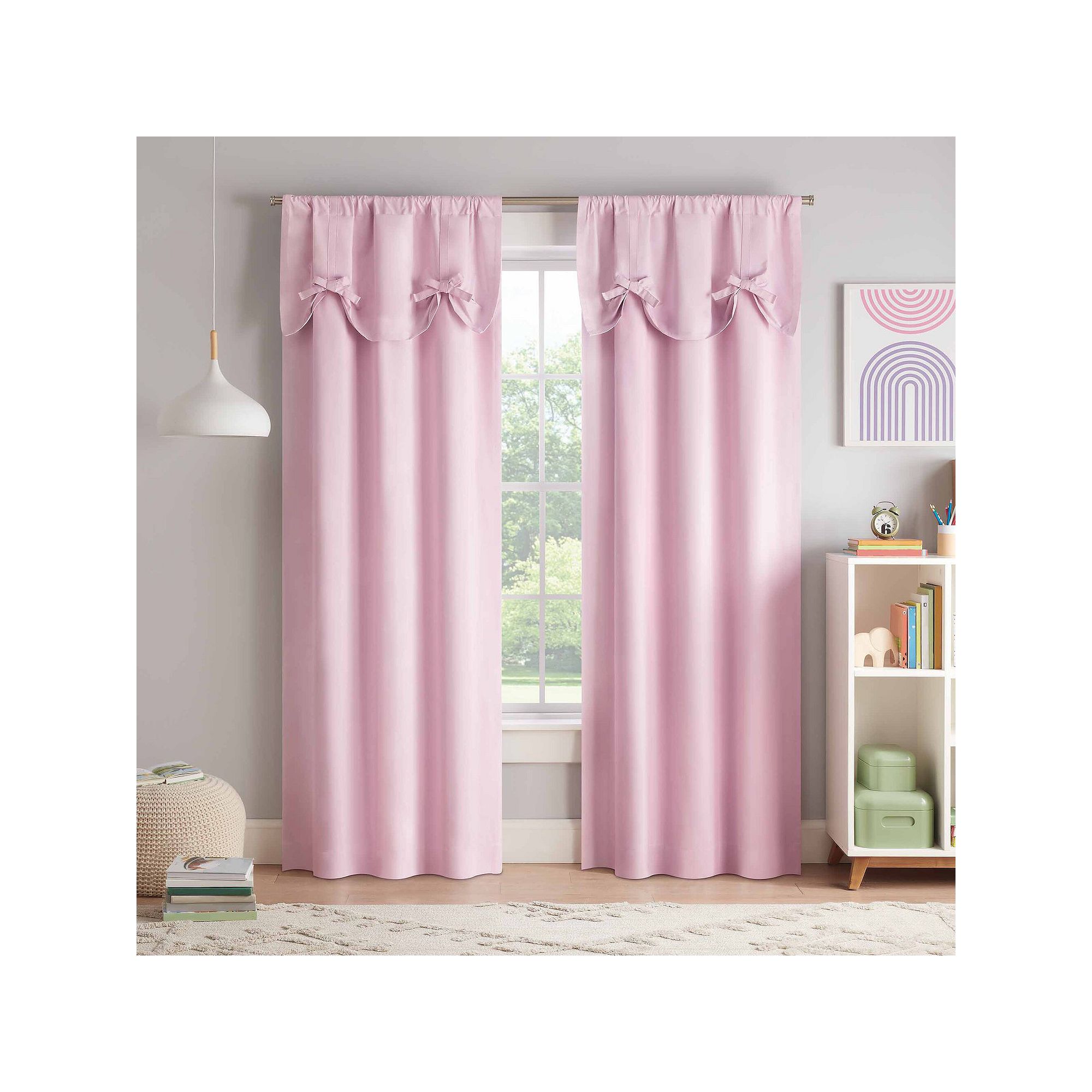 eclipse Bow Tie Detail 100% Blackout Window Curtain, Pink