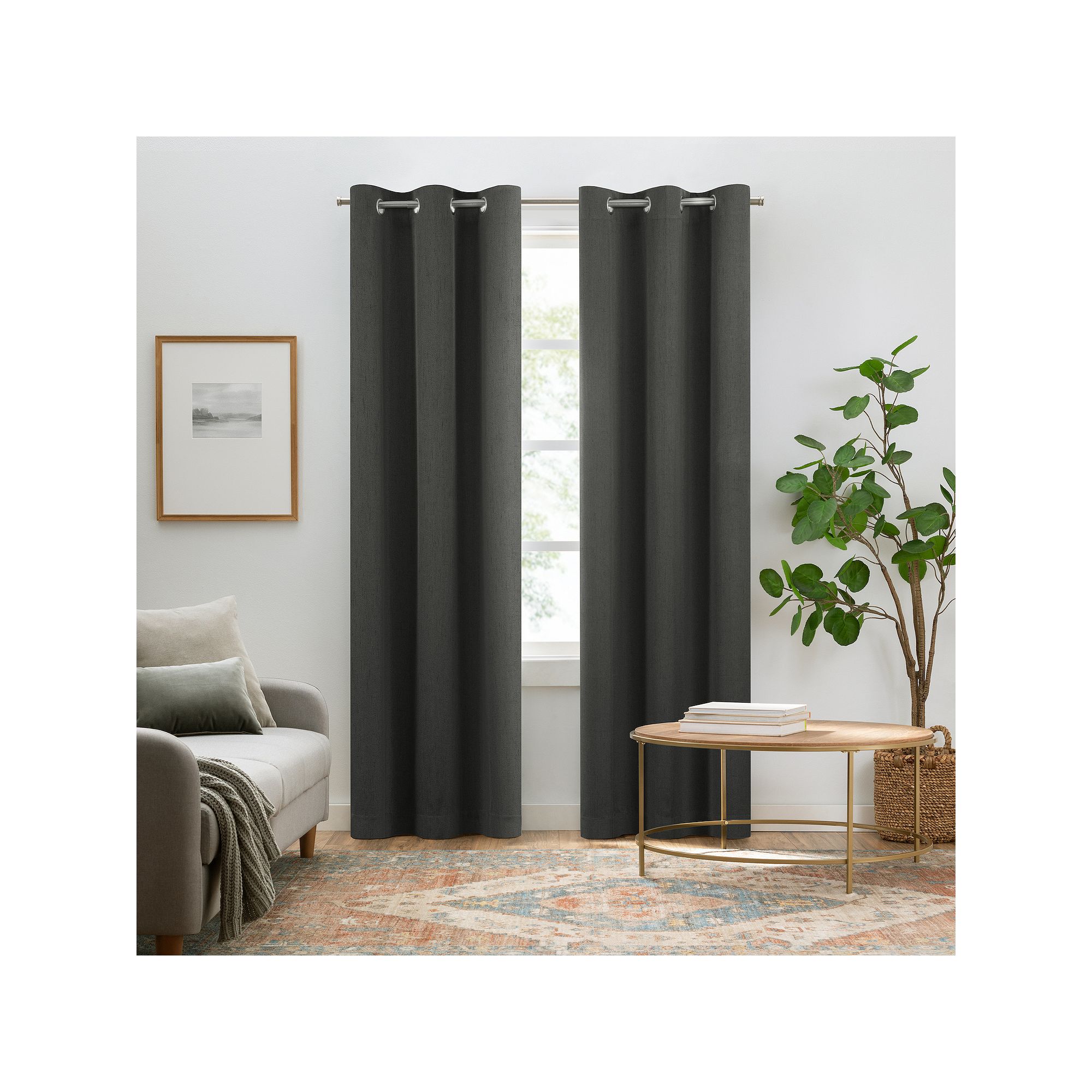 Eclipse Pembroke 100% Blackout Faux Linen Grommet 2-Piece Window Curtains S