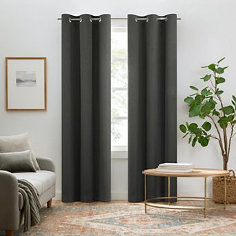 Eclipse Pembroke 100% Blackout Faux Linen Grommet 2 pc Window Curtains Set