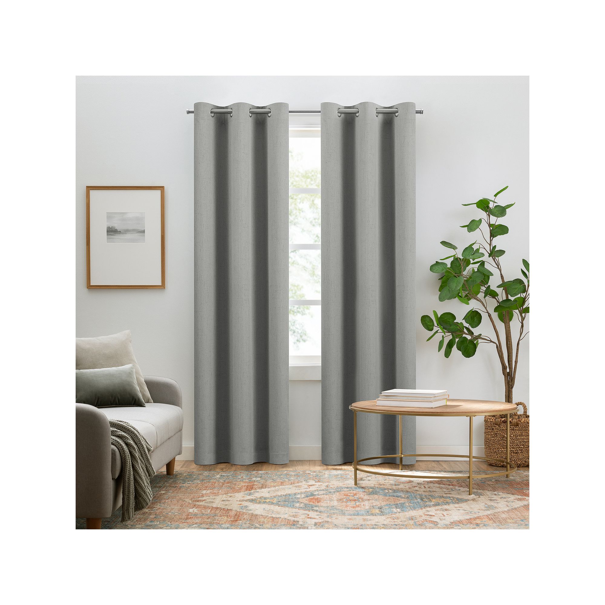 Eclipse Pembroke 100% Blackout Faux Linen Grommet 2-Piece Window Curtains S
