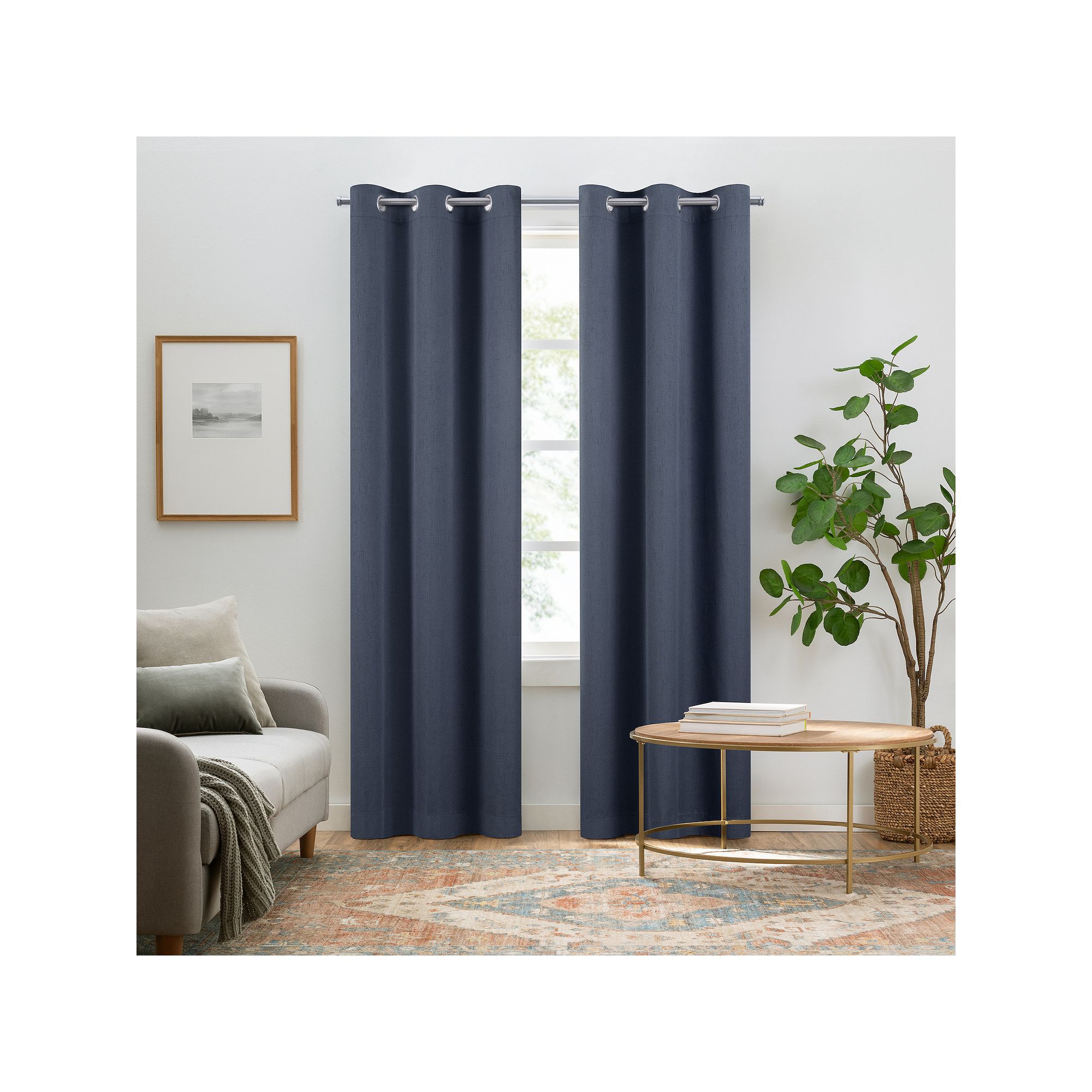 Eclipse Pembroke 100% Blackout Faux Linen Grommet 2-Piece Window Curtains S