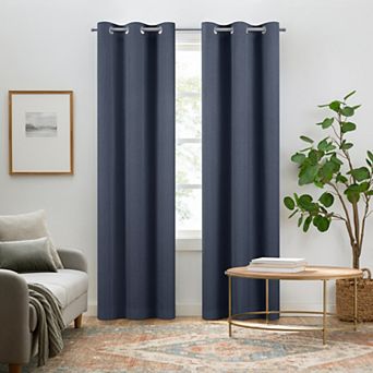 Eclipse Pembroke 100% Blackout Faux Linen Grommet 2 pc Window Curtains Set