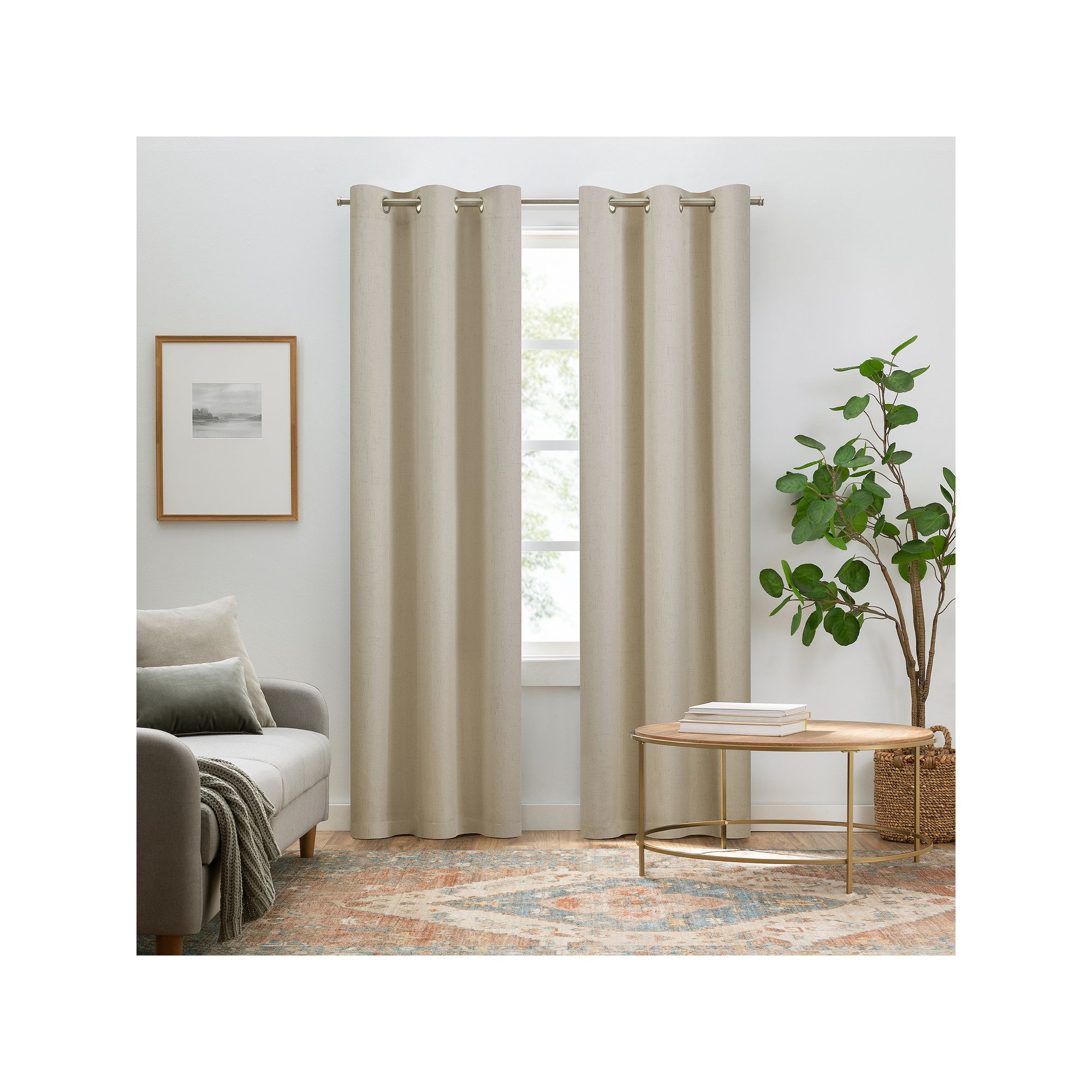 Eclipse Pembroke 100% Blackout Faux Linen Grommet 2-Piece Window Curtains S