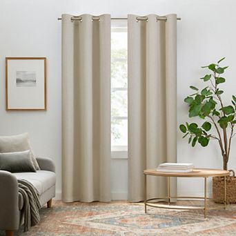 Eclipse Pembroke 100% Blackout Faux Linen Grommet 2 pc Window Curtains Set