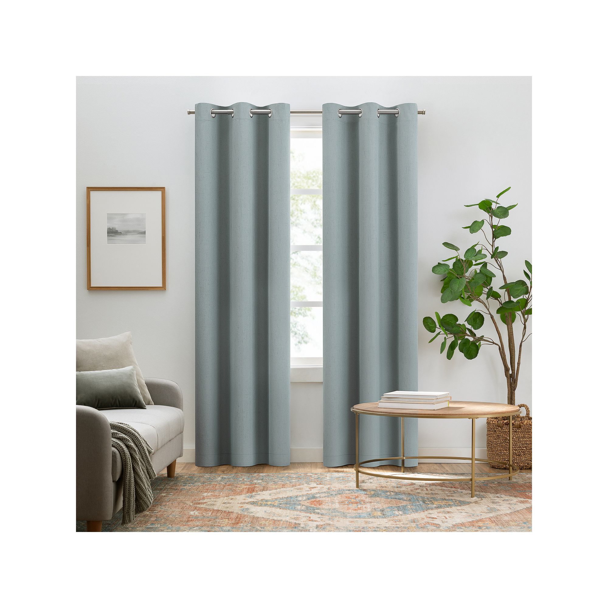 Eclipse Pembroke 100% Blackout Faux Linen Grommet 2-Piece Window Curtains S