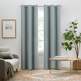 Eclipse Pembroke 100% Blackout Faux Linen Grommet 2 pc Window Curtains Set