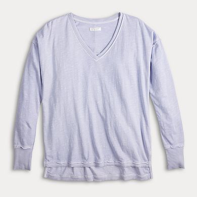 Women's Grey State Washed Long Sleeve V-Neck Tee