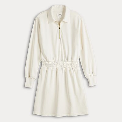 evergreen long sleeve dress Sample Culture Code Swiss Dot Smock Neck Mini Dress with Pockets
