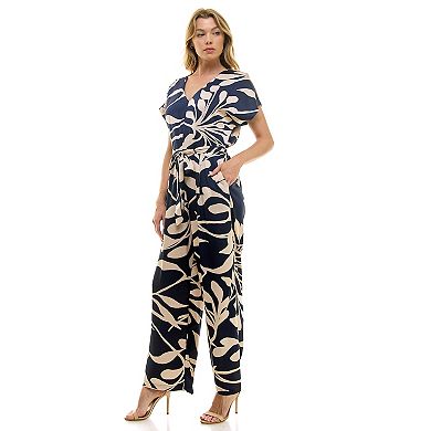 Women's Luxology Short Sleeve Belted Satin Jumpsuit