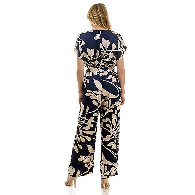 Women's Luxology Short Sleeve Belted Satin Jumpsuit