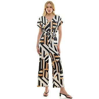 Women's Luxology Short Sleeve Belted Satin Jumpsuit
