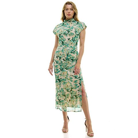 Женские платья Luxology Women's Luxology Mesh Mockneck Midi Dress