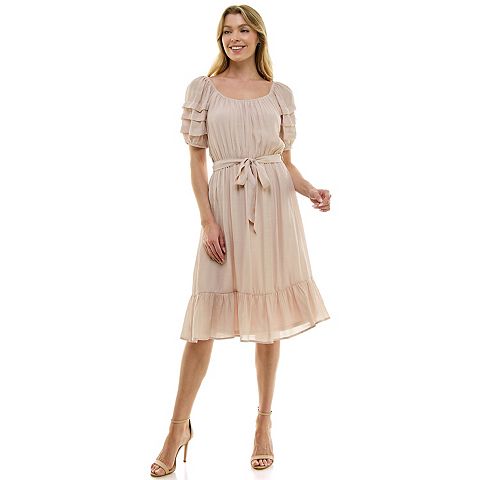 Женские платья Luxology Women's Luxology Pleated Sleeve Belted Midi Dress