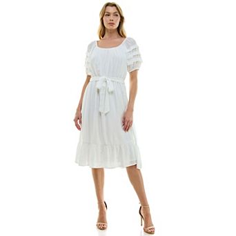 Women's Luxology Pleated Sleeve Belted Midi Dress