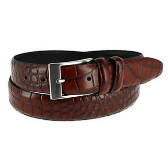 CTM Men's 1.25 Inch Wide Embossed Leather Croc Print Belt