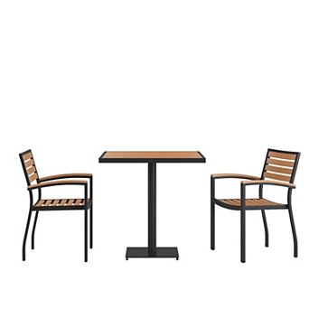 Merrick Lane Alani Three Piece Faux Teak Patio Dining Set with Table and Two Chairs