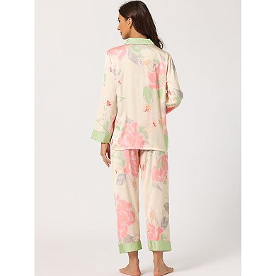 Women's Pajamas Floral Button Down Silk Lounge Sets