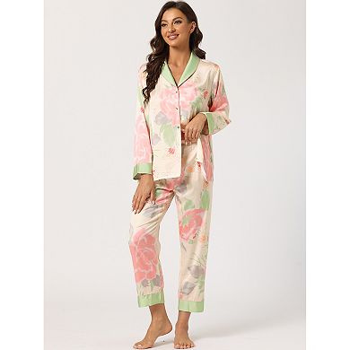 Women's Pajamas Floral Button Down Silk Lounge Sets