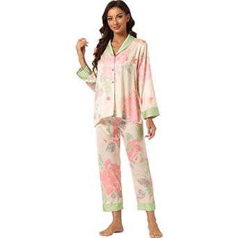 Women's Pajamas Floral Button Down Silk Lounge Sets