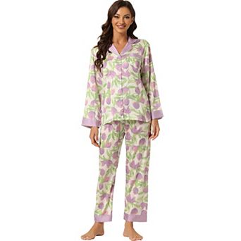 Women's Pajamas Floral Button Down Silk Lounge Sets