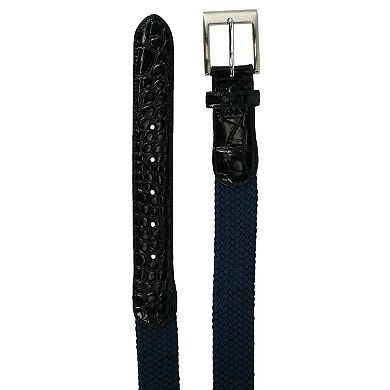 Ctm Men's Braided Elastic Stretch Belt With Croc Print End Tabs