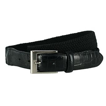 Ctm Men's Braided Elastic Stretch Belt With Croc Print End Tabs