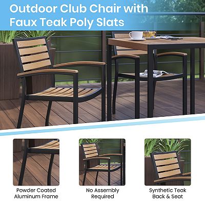 faux wood dining set patio umbrella Outsunny Table with Hole, Outdoor Table for 6 People, Steel Frame for Backyard, Lawn Balcony, Brown The wide Merrick Lane 7 Piece Outdoor