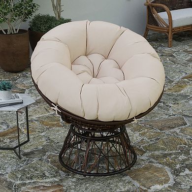 Merrick Lane Papasan Style Woven Wicker Swivel Patio Chair with Removable All-Weather Cushion