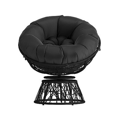Merrick Lane Papasan Style Woven Wicker Swivel Patio Chair with Removable All-Weather Cushion