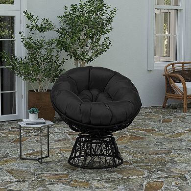 Merrick Lane Papasan Style Woven Wicker Swivel Patio Chair with Removable All-Weather Cushion