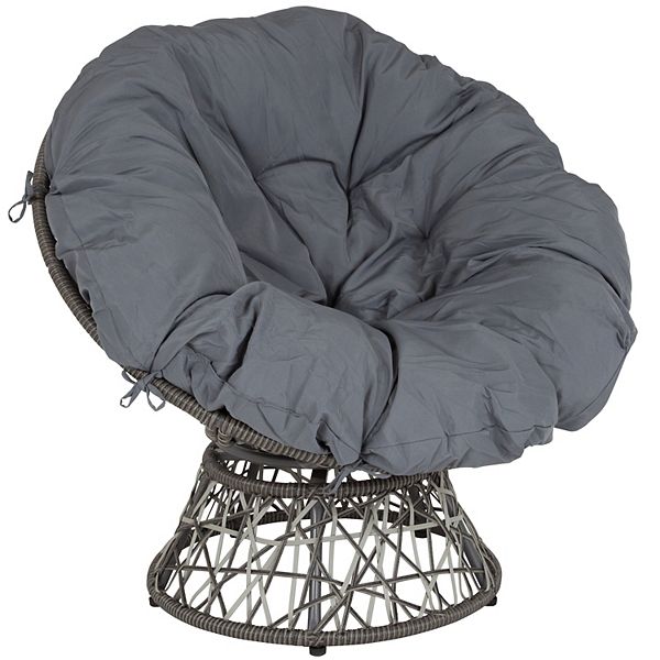 Merrick Lane Papasan Style Woven Wicker Swivel Patio Chair with Removable All-Weather Cushion - Gray