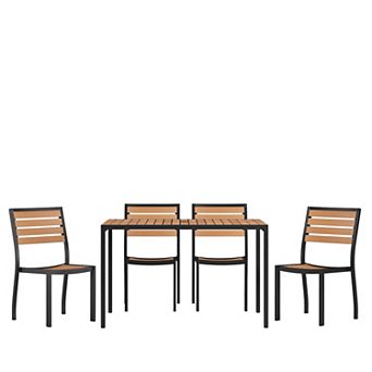 Merrick Lane Calle 5 pc Outdoor Synthetic Teak Poly Slat Table & Chairs Set