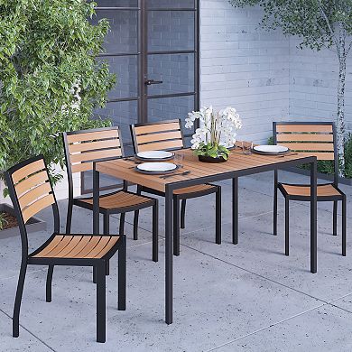Merrick Lane Calle 5 Piece Outdoor Synthetic Teak Poly Slat Table & Chairs Set