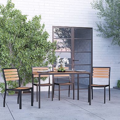 Merrick Lane Calle 5 Piece Outdoor Synthetic Teak Poly Slat Table & Chairs Set