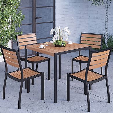 Merrick Lane Forrest Seven Piece Faux Teak Patio Dining Set with Table and Four Chairs