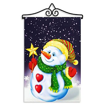 G128 Combo Set: Garden Flag Hanger And Garden Flag Snowman With Star 12"x18"