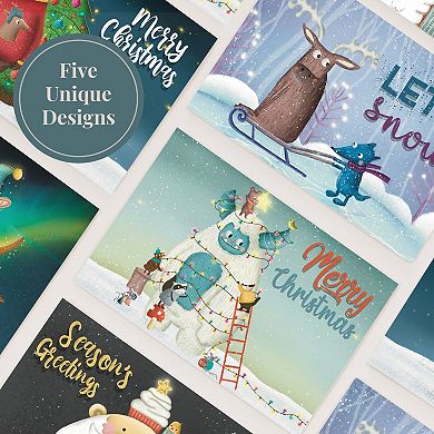 Christmas Cards Assortment, 50-pack, Gold Foil Holiday Greeting Card Set With Envelopes