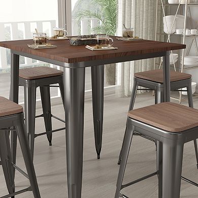 Merrick Lane 5 Piece Bar Table and Stools Set with Square Table and 4 Matching Bar Stools