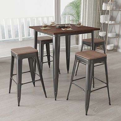 Merrick Lane 5 Piece Bar Table and Stools Set with Square Table and 4 Matching Bar Stools