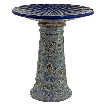 Sunnydaze Rennes 22.5" Ceramic Bird Bath With Lava Finish - Blue