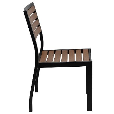 Merrick Lane Calle 7 Piece Faux Teak Outdoor Patio Set - Table, 4 Chairs and Umbrella with Base