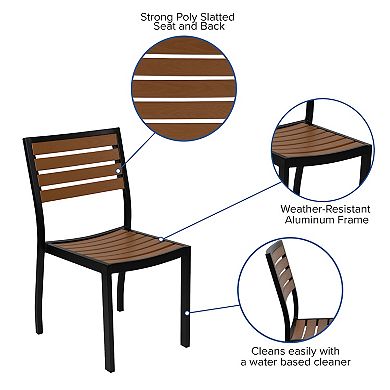 Merrick Lane Calle 7 Piece Faux Teak Outdoor Patio Set - Table, 4 Chairs and Umbrella with Base