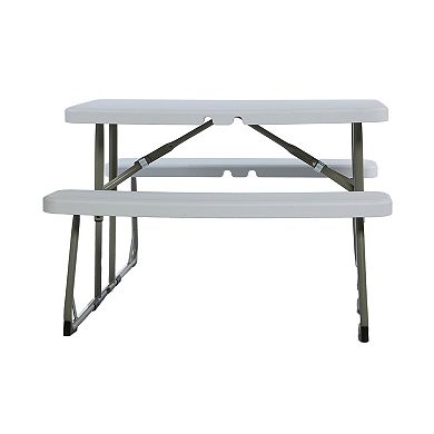 Emma and Oliver Aryka Kid's Easy Fold Plastic Picnic Table with Benches and Steel Tube Frame