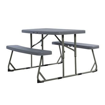 Emma and Oliver Aryka Kid's Easy Fold Plastic Picnic Table with Benches and Steel Tube Frame